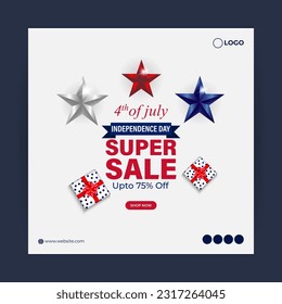 Vector illustration of American Independence Day Sale social media story feed set mockup template