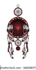 Vector illustration American Indian dream catcher of shaman on black background