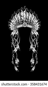 vector illustration American Indian headdress with feathers and ribbons