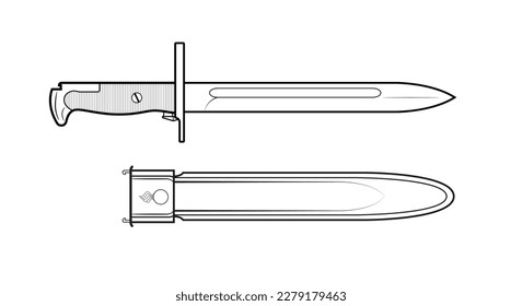 Vector illustration of the american M1905 bayonet on the white background