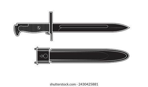 Vector illustration of the american M1905 bayonet on the white background. Black.