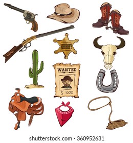 A vector illustration of American old Western icon sets