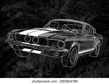 Vector illustration of American retro fastback. Vintage muscle car for speed racing. Poster, label, banner, or flyer template for a retro car company. EPS10