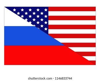 vector illustration of American and Russian flags