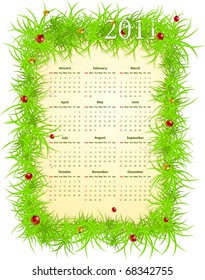 Ilustración vectorial del calendario americano de primavera de 2011, a partir de los domingos