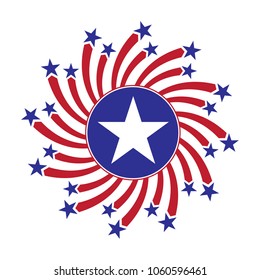 Vector illustration of American stars and stripes icon for use in campaign, 4th of July, Independence Day or presidents Day. Red white and blue sale. Wavy flag logo with red and blue gradient