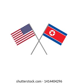 Vector illustration of the american (U.S.A.) flag and the korean (DPRK) flag crossing each other representing the concept of cooperation
