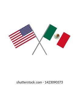 Vector illustration of the american (U.S.A.) flag and the mexican flag crossing each other representing the concept of cooperation