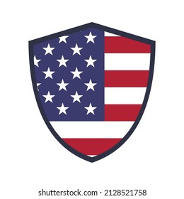 Ilustración vectorial de la bandera estadounidense (EE.UU.) dentro de una forma de escudo. Escudo de armas de los Estados Unidos