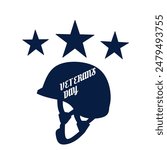 Vector illustration of American veterans day, November 11 with simple typography , star and soldier helmet