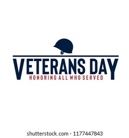 Vector illustration of American veterans day, 11th November with simple typography and soldier's helmet