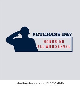 Vector illustration of American veterans day, 11th November with silhouette of saluting soldier