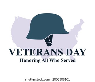 Vector illustration of American veterans day, 11th November with simple typography and soldier's helmet National American holiday event.