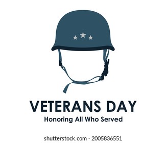 Vector illustration of American veterans day, 11th November with simple typography and soldier's helmet National American holiday event.