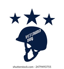 Vector illustration of American veterans day, November 11 with simple typography , star and soldier helmet