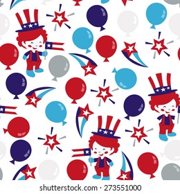 A vector illustration of americana patriotic theme seamless pattern background. 