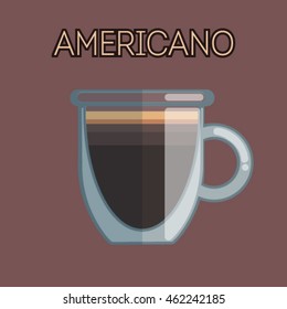 The vector illustration of americano coffee on brown background.