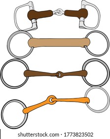  Vector illustration of ammunition for horses. Vector illustration of snaffle, soft bit horse rod for printing on paper, clothes, element for designers, cards, pet supplies, ammunition