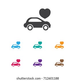 Vector Illustration Of Amour Symbol On Automobile Icon. Premium Quality Isolated Car Element In Trendy Flat Style.