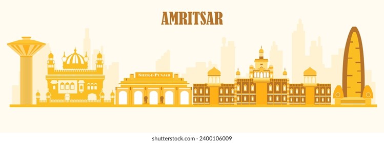 Vector illustration Amritsar Skyline panorama editable template 