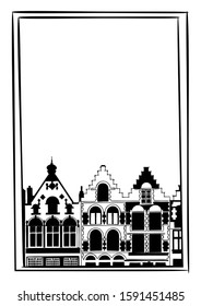 Vector illustration of Amsterdam. Card with old traditional houses. 