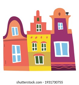 Vector Illustration of Amsterdam Cute and Colourful Houses. Vector image isolated on a white background. 