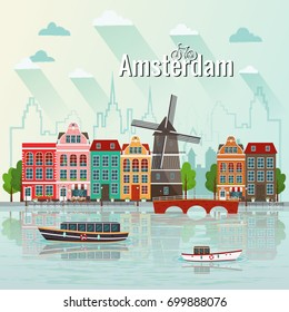 Vector illustration of Amsterdam. Old european city.