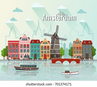 Vektorgrafik von Amsterdam. Alte europäische Stadt.