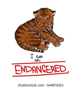 Vector illustration of amur tiger cub, an endangered species.