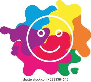 Vector illustration of an amused face surrounded by paint stains of different colors.