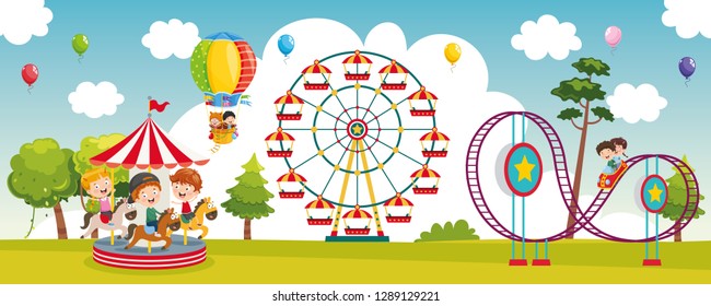 Vector Illustration Of Amusement Park