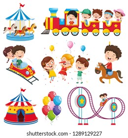 Vector Illustration Of Amusement Park