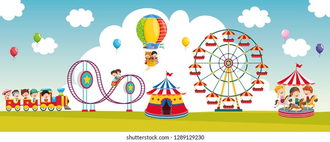 Vector Illustration Of Amusement Park