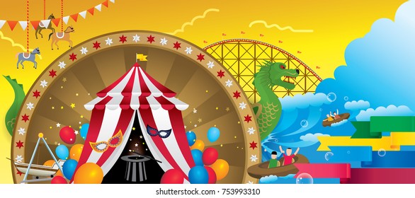 Vector Illustration of amusement park with fantasy theme.