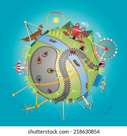 Vector illustration of amusement park with globe concept