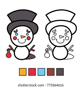 Vector illustration: amusing game for kids - Color the Snowman  using the color spectrum below, isolated on white background.  For your Christmas holiday pastime.