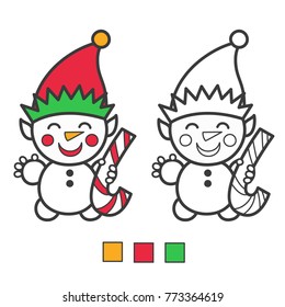 Vector illustration: amusing game for kids - Color the Snowman  using the color spectrum below, isolated on white background.  For your Christmas holiday pastime.