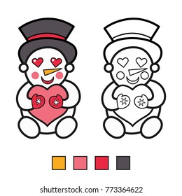 Vector illustration: amusing game for kids - Color the Snowman  using the color spectrum below, isolated on white background.  For your Christmas holiday pastime.