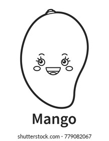 Vector illustration: amusing game for kids - Color the contour of funny fruit character a Mango isolated on white background.  For children education and pastime.
