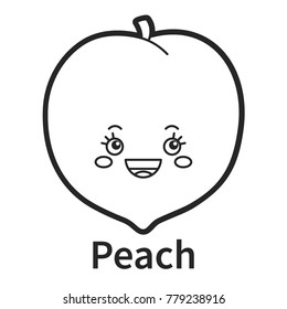 Vector illustration: amusing game for kids - Color the contour of funny fruit character a Peach isolated on white background.  For children education and pastime.