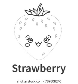 Vector illustration: amusing game for kids - Connect the dots and  Color the contour of funny fruit character a Strawberry isolated on white background.  For children education and pastime.
