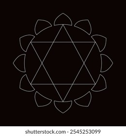 Una Ilustración vectorial del Chakra Anahata, también conocido como el Chakra del Corazón, típicamente presenta un diseño vibrante que simboliza el amor, la compasión y el equilibrio emocional. 