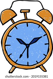 Ilustración vectorial del reloj de alarma analógica. Esbozo dibujado a mano en un sencillo estilo infantil. Icono y logotipo 