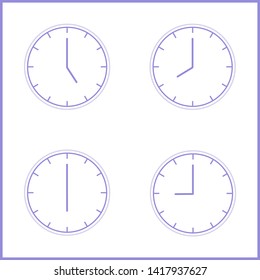 Vector Illustration. Analog Wall Clock With 3:00 Or 15:00; 5:00 am Or 5:00 pm. With 5:00 Or 17:00; 9:00 am Or 21:00 pm. 8:00 am Or 20:00 pm.The Gray Dial Without Numbers Schedule. Set