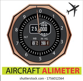 Vector illustration of analogical aircraft altimeter. aviation speed indicator. aircraft altimeter for physics. height meter indicator. pressure force