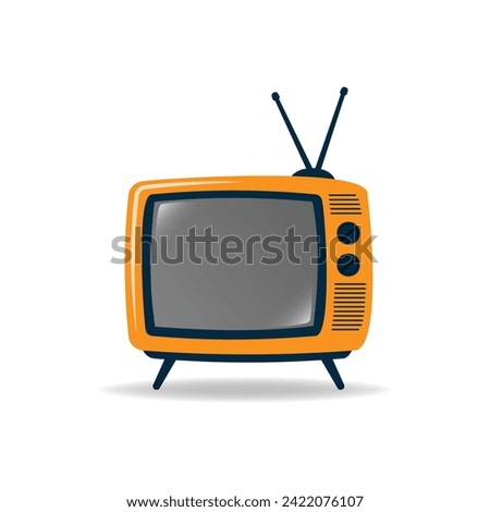 Vector illustration. Analogue retro TV with antenna, channel and signal selector. Television box for news and show translation. 