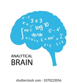 Vector illustration of analytical brain with mathematical equations