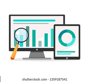 Vector illustration of analytics and data management concept. White background