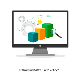 Vector illustration of analytics and data management concept. White background.