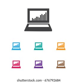 Vector Illustration Of Analytics Symbol On Laptop Statistics Icon. Premium Quality Isolated Equalizer Display Element In Trendy Flat Style.